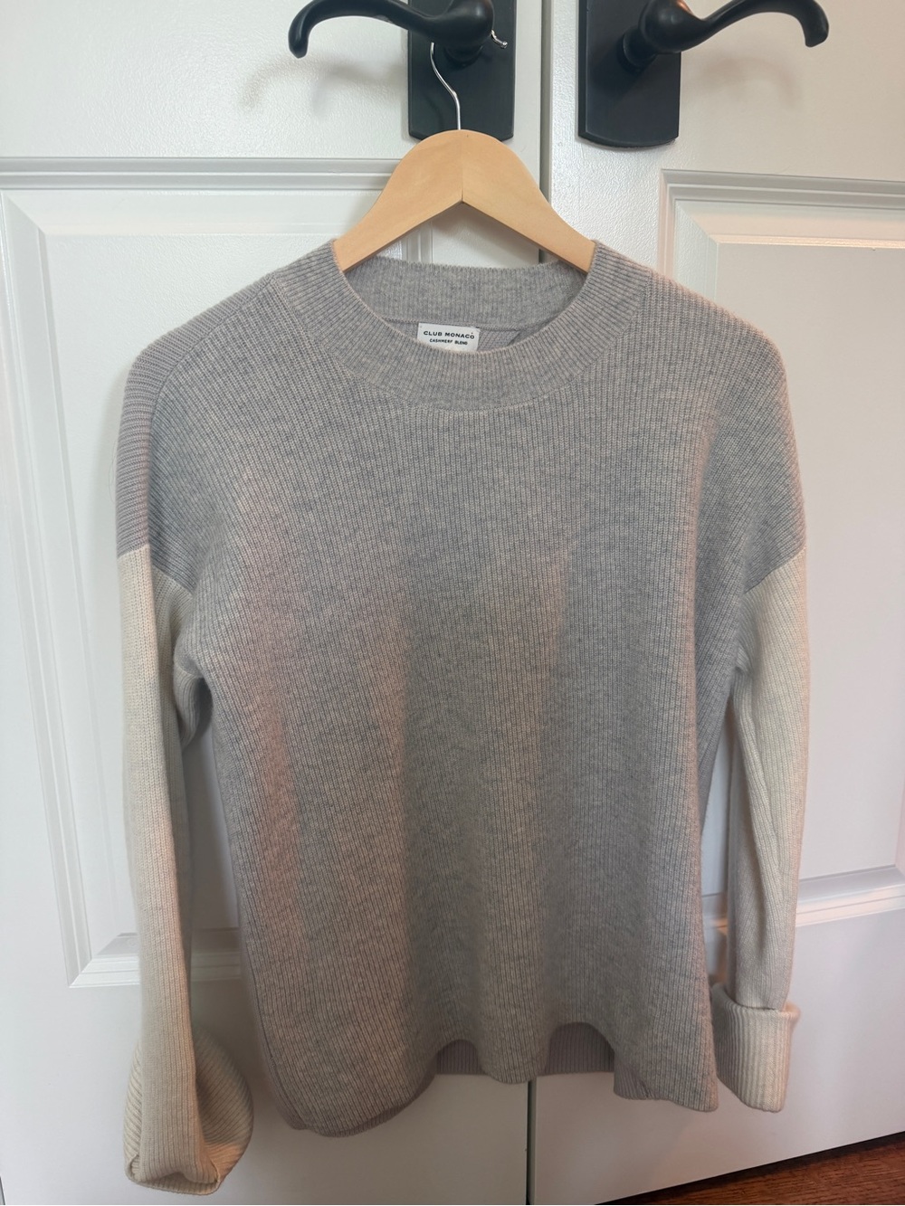Club Monaco Gray Body with Cream Sleeve Ribbed Crewneck